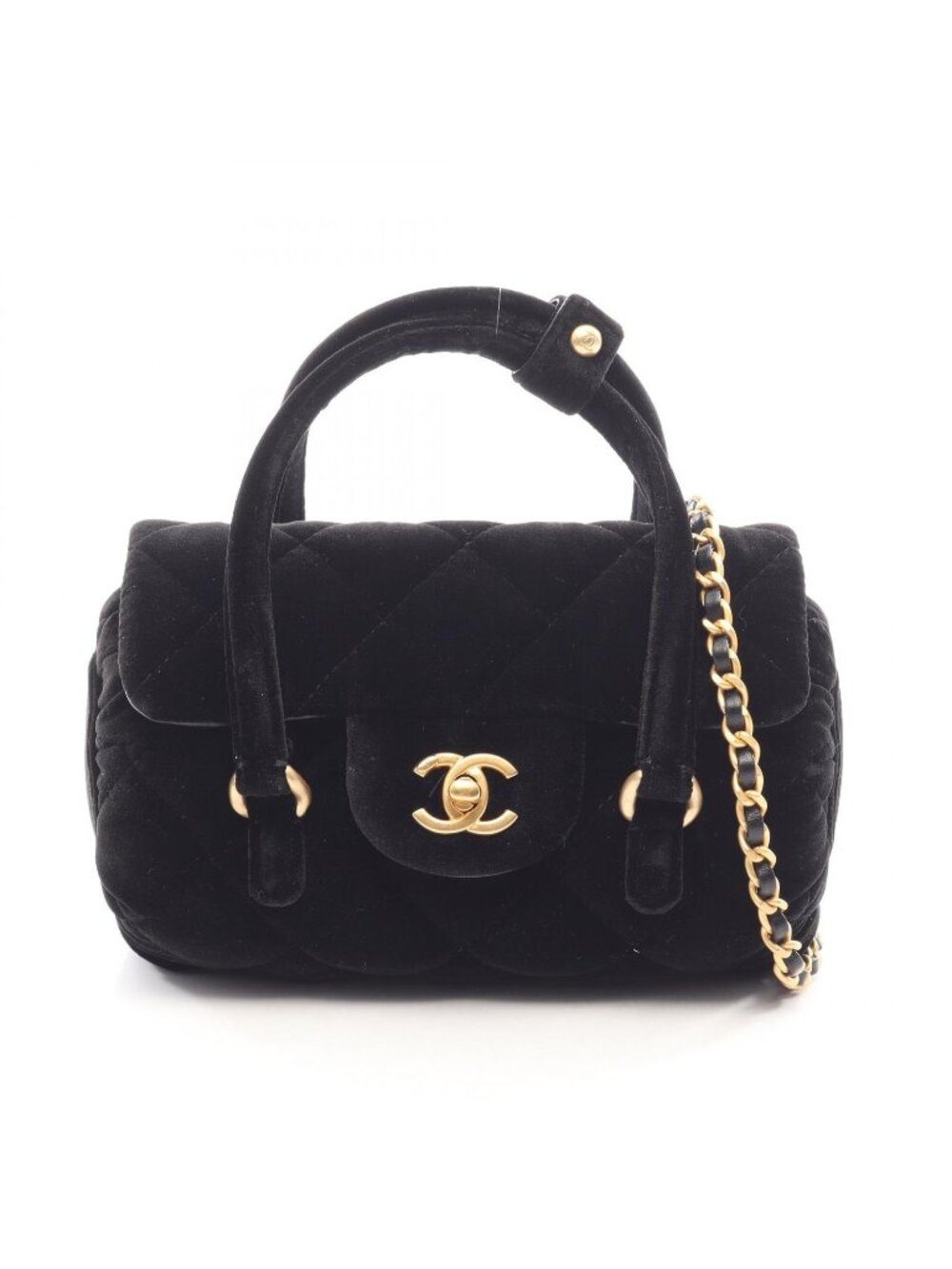Chanel Shoulder Bag Quilted 2-Way Black Fabric Chain